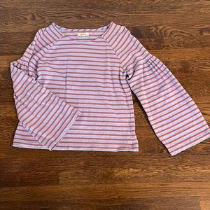 Madewell Red and Blue Bell Sleeve Blouse